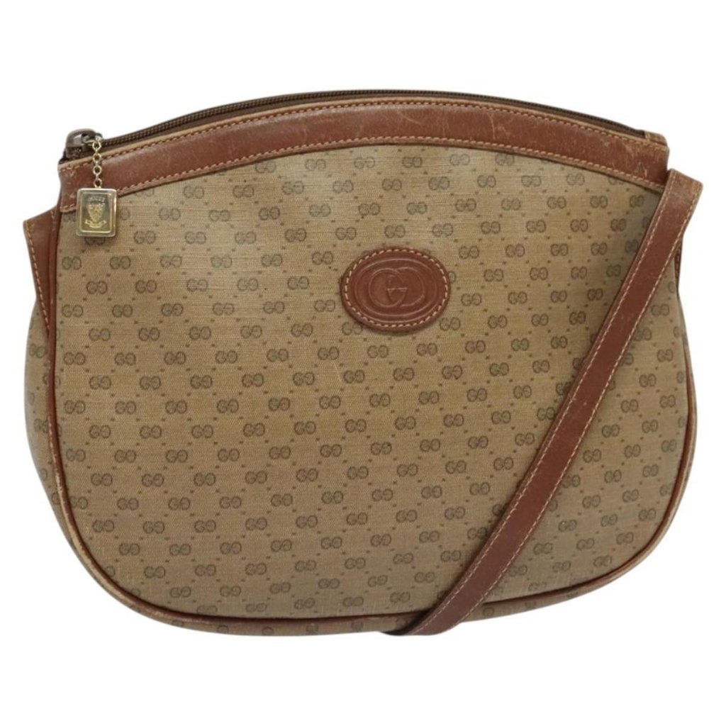 Authentic Gucci Micro Gg Supreme Shoulder Bag Pvc Beige Gold 007 87 0018